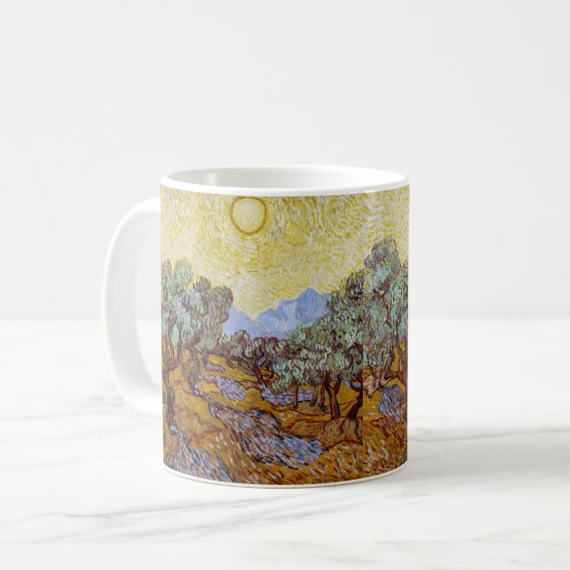 Caneca De Café Vincent van Gogh - Oliveiras, céu amarelo e sol (Frente Esquerda)