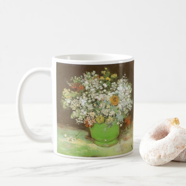 Caneca De Café Vincent van Gogh - Vaso com Zínias e Flores (Com Donut)