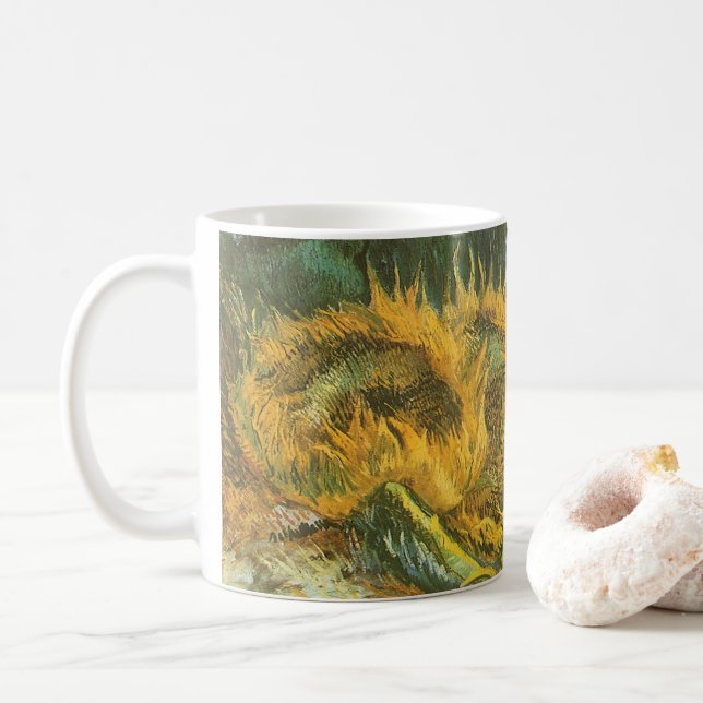 Caneca De Café Vincent van Gogh - Vida Estática: Quatro Girassóis (Com Donut)
