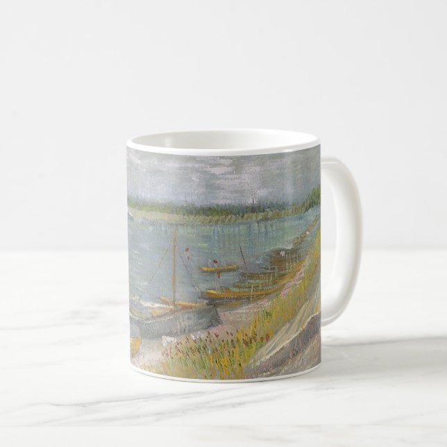 Caneca De Café Vincent van Gogh - Vista de um rio com Barcos Rema (Frente Esquerda)