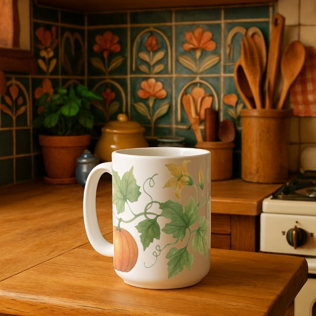 Caneca De Café Vinha De Abóbora Com Flores (Criador carregado)