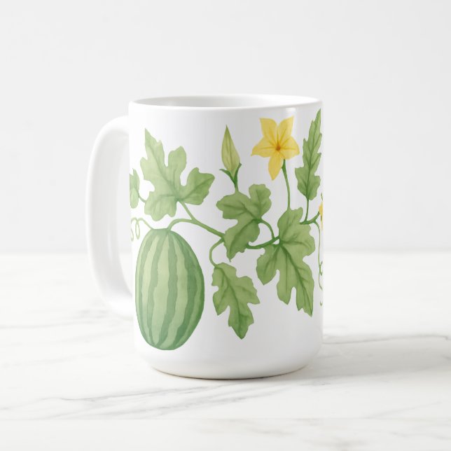 Caneca De Café Vinha De Melancia Com Flores (Frente Esquerda)
