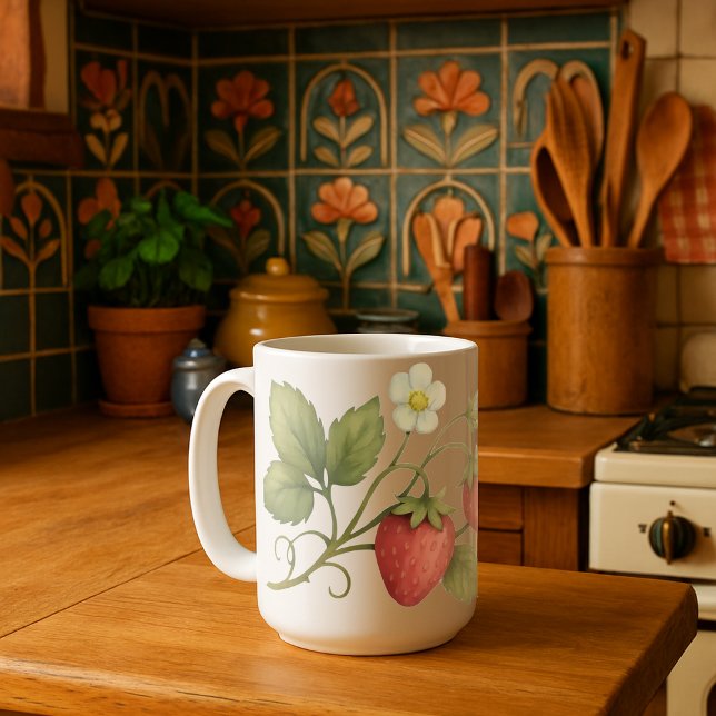 Caneca De Café Vinha De Morango Com Flores (Criador carregado)