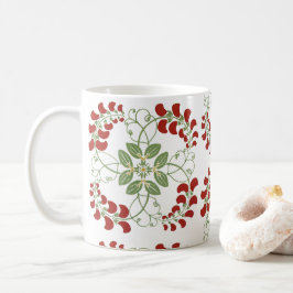 Caneca De Café Vinha Vermelha e Verde e flores