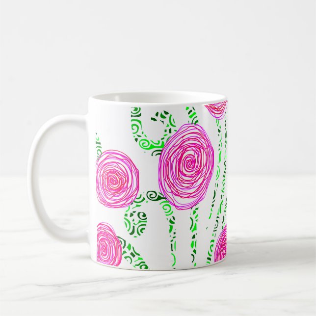 Caneca De Café Vinhas-Flor Rosa e Verde (Esquerda)