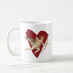 Caneca De Café Vinho Tinto Romântico Coração Anjo Arco e Flecha A