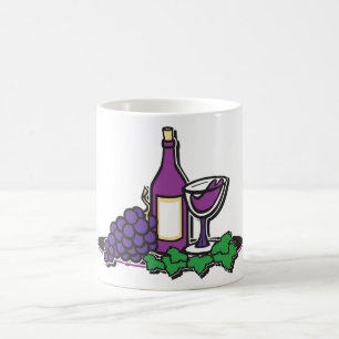Caneca De Café Vinho Vermelho e Uvas Púrpuras