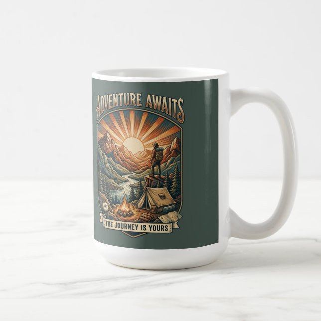 Caneca De Café Vintage Adventure Awaits Retro Mountain (Direita)