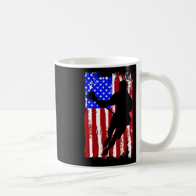 Caneca De Café Vintage American Flag Lacrosse (Direita)