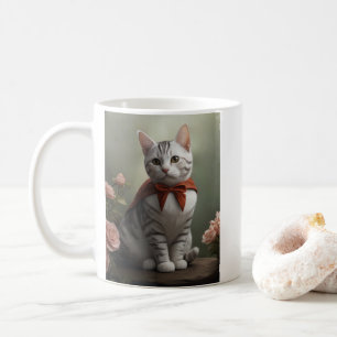 Caneca De Café Vintage American Shorthair Kitten com Rosas