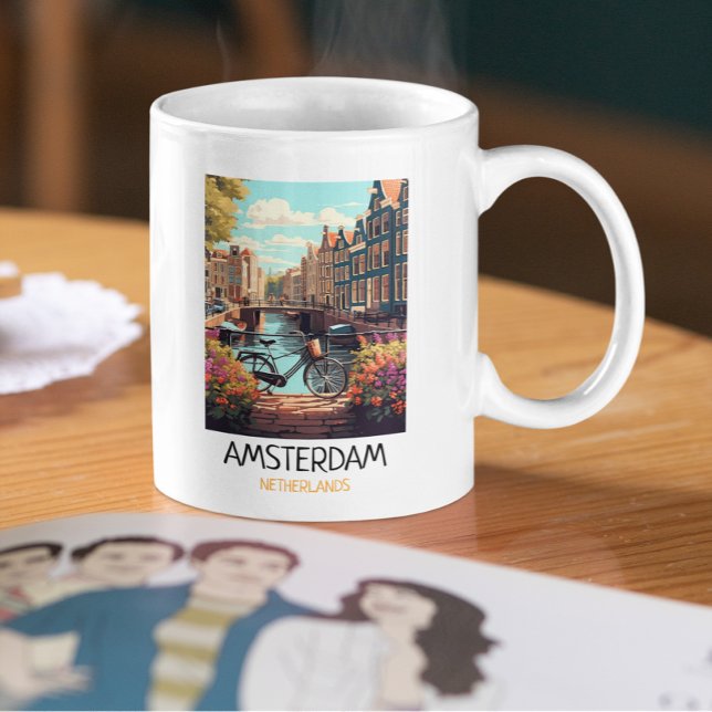 Caneca De Café Vintage Amsterdam Netherlands Painting (Vintage Amsterdam Netherlands Painting Coffee Mug)