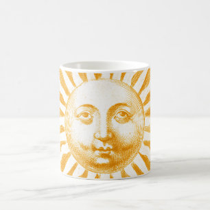 Caneca De Café Vintage Antiguidade face solar laranja
