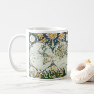 Caneca De Café Vintage Antique Old World Map de Pieter Goos, 1666