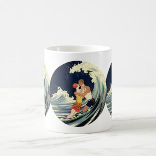 Caneca De Café Vintage Art Deco lança beijo nas ondas da praia