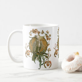 Caneca De Café Vintage Art Nouveau, Cockatoo Bird, Orchid Flowers