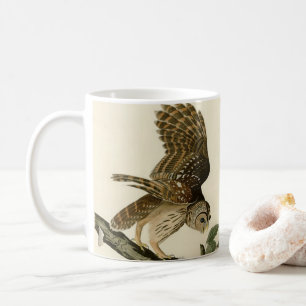 Caneca De Café Vintage Audubon Barred Owl, caçando passarinho, p