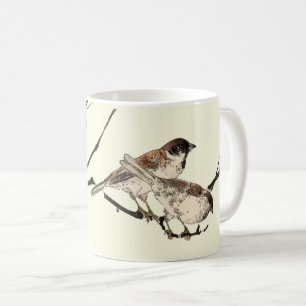 Caneca De Café Vintage Aves Japonesas E Blossomas De Cereja