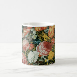 Caneca De Café Vintage Barroco Flores de Vida Estática em Vaso