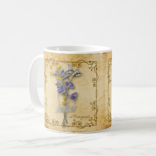 Caneca De Café Vintage Belo Beige Flowers Secos com Nome