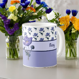 Caneca De Café Vintage Blue Botanic Poppy com Monograma