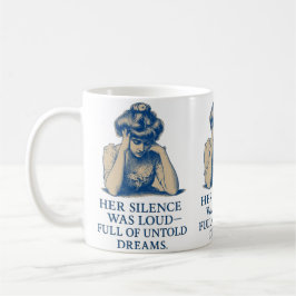 Caneca De Café Vintage Blue Ink Portrait – “Her Silence Was Loud”