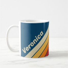 Caneca De Café Vintage Blue Rainbow Striped with Name