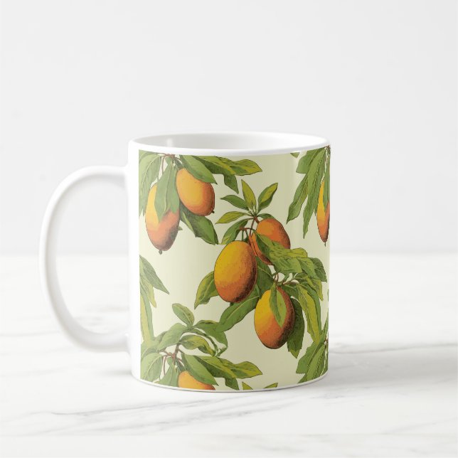 Caneca De Café Vintage Botanical Mango Patterno Cerâmico (Esquerda)