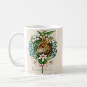 Caneca De Café Vintage Bunny Floral Wreath Páscoa Saudações