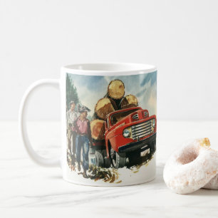 Caneca De Café Vintage Business, Logging Truck com Lumberjacks