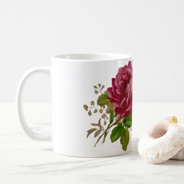 Caneca De Café Vintage Cabbage Rose Elegance  (Com Donut)
