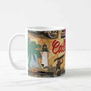 Caneca De Café Vintage California: mapa de atrações turísticas.