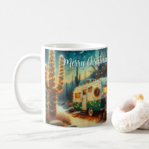 Caneca De Café Vintage Camper Saguaro Cactus Natal Azul