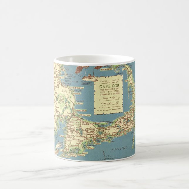 Caneca De Café Vintage Cape Cod Mapa (1940) (Centro)
