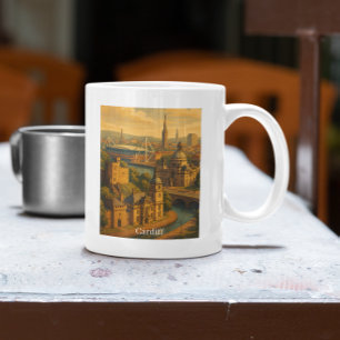 Caneca De Café Vintage Cardiff Wales UK Retro Art