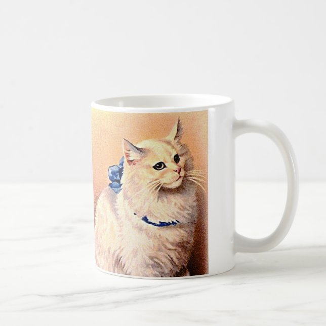 Caneca De Café Vintage Cat com Arco Azul (Direita)
