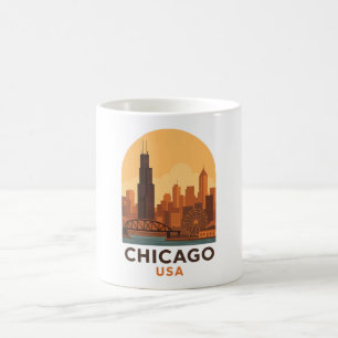 Caneca De Café Vintage Chicago EUA Viagem – Céu da Cidade Retro