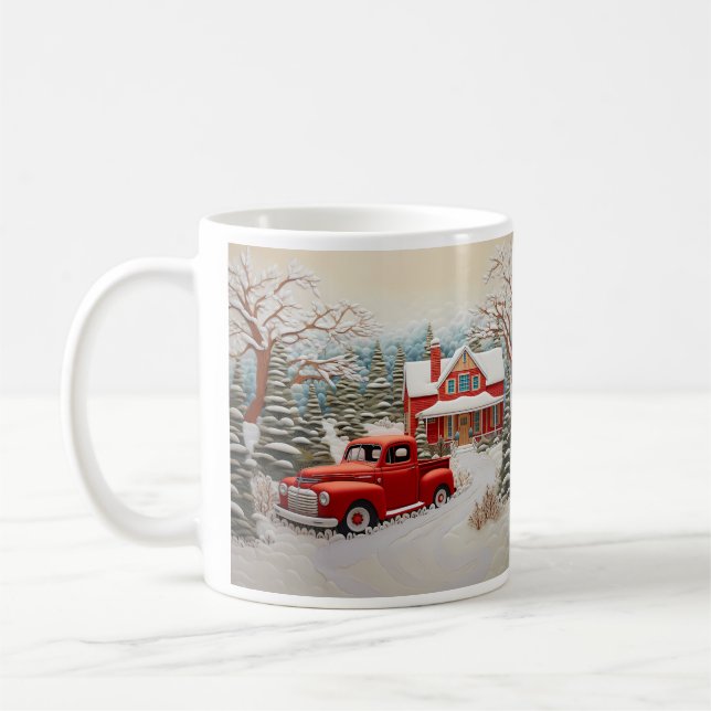 Caneca De Café Vintage Christmas Farm Scene (Esquerda)