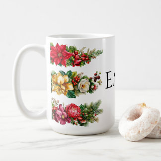 Caneca De Café Vintage Christmas Floral and Berry Watercolor Clip