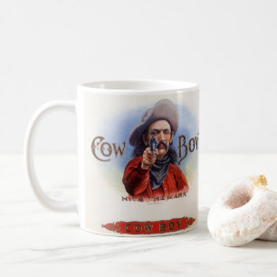 Caneca De Café Vintage Cigar Label Art, Cowboy bate na marca