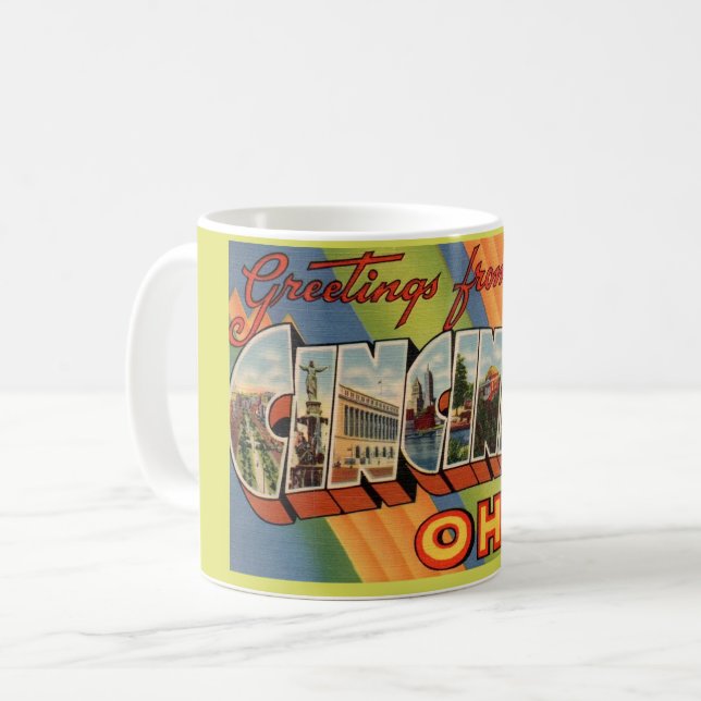 Caneca De Café Vintage Cincinnati Saudação (Frente Esquerda)