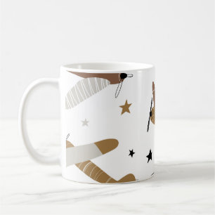 Caneca De Café Vintage, com traços de mão, repetindo as crianças,