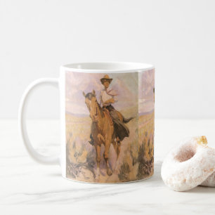 Caneca De Café Vintage Cowgirl Cowboy, Mulher do Cavalo por Dunto
