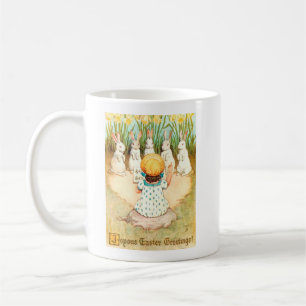 Caneca De Café Vintage Cute Bunny Cantando com Páscoa Infantil