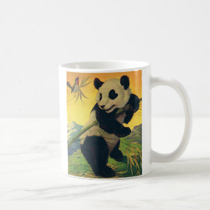 Caneca De Café Vintage Cute Panda Bear Comendo Bambu, Animal Selv