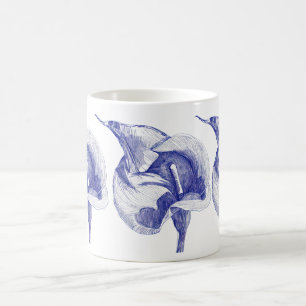 Caneca De Café Vintage desenhando calla lily ilustrada floração