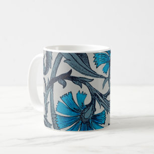 Caneca De Café vintage design de arte gráfica de flor antiga azul
