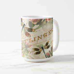 Caneca De Café Vintage Dragonfly e Rosas