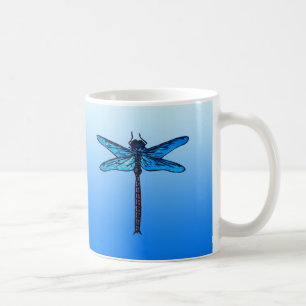 Caneca De Café Vintage - Dragonfly japonesa, azul-safira