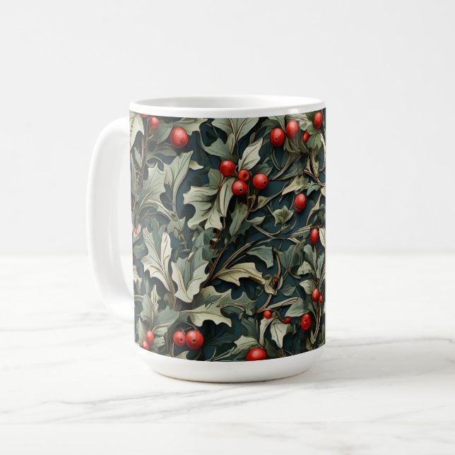 Caneca De Café Vintage English Holly berry botanical  (Frente Esquerda)