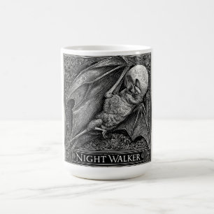 Caneca De Café Vintage Engrenando um Bat Voando em Lua Cheia